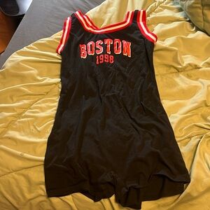 Red and black romper with shorts